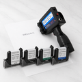 handheld inkjet printer for small business packaging UK with white, black, green and blue ink catridge 