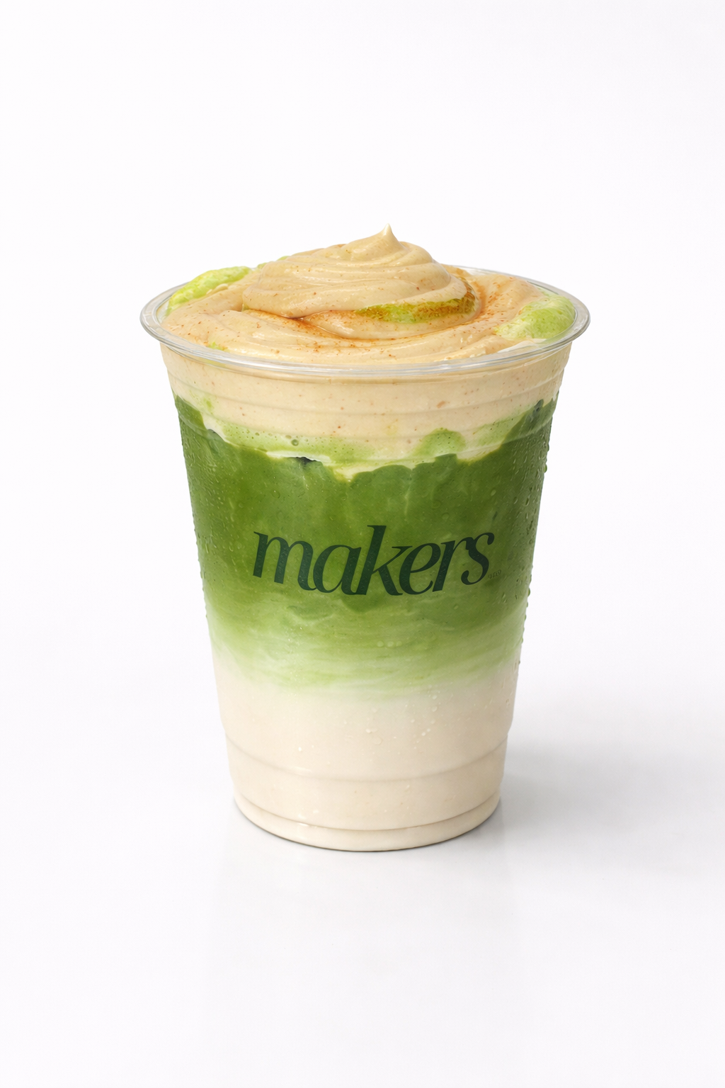 white plastic cup printed with Makers brand name in green using PrintyPocket fast dry ink