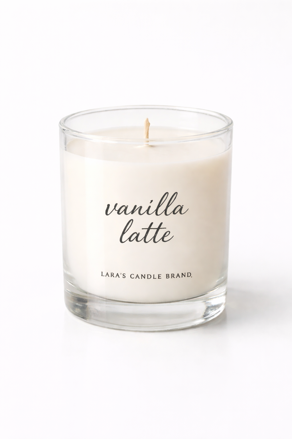 glass candle jar printed with Vanilla Latte Lara's Candle Brand using PrintyPocket ink cartridge