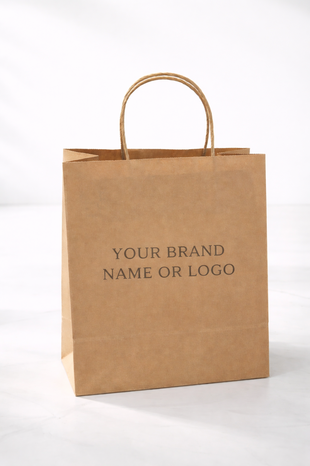 brown shopping bag printed with custom brand logo using PrintyPocket inkjet printer UK