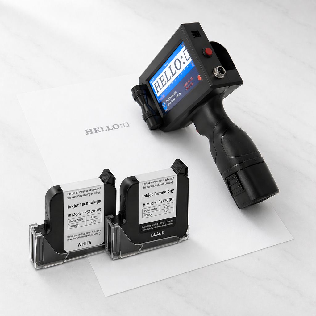 handheld inkjet printer for small business packaging UK with black and white ink catridge 