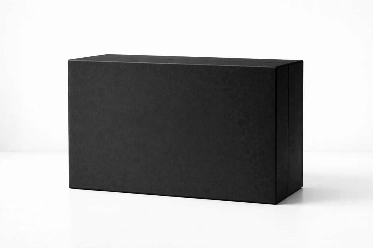 plain black rigid magnetic box without branding  luxury packaging before custom printing